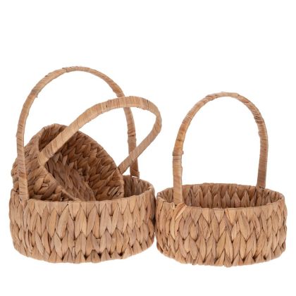 Set of 3 round water hyacinth baskets D26X11 32cm D23X10 29cm D20X9 25cm