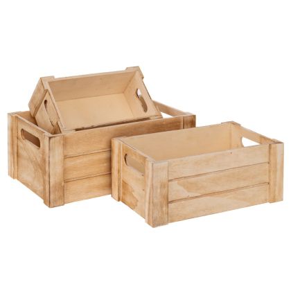 Set of 3 natural wood crates 27X17X11 23X14X9 19X11X8 cm