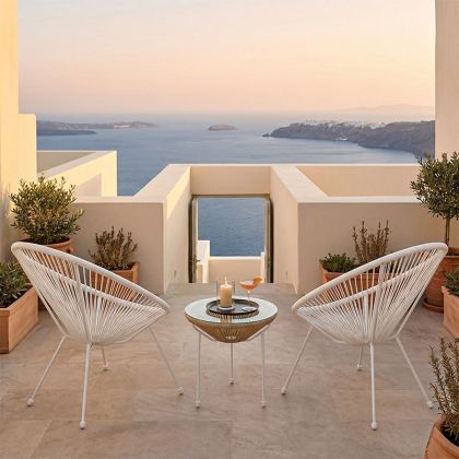 Комплект градински столове Acapulco, 3 части, бяла метална рамка с PE ратан в естествен цвят, размери 50x52 см
