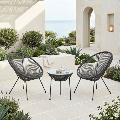 Acapulco garden chair set, 3 pieces, black metal frame with PE rattan, dimensions 50x52 cm