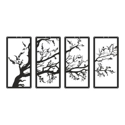 Zenta wall decoration set of 4 pieces, black metal, 20x0.15x50cm