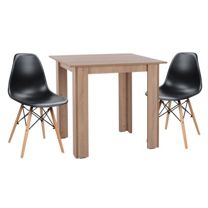 DINING ROOM SET 3 PIECES KELVIN HM21376 SQUARE TABLE IN SONAMA OAK - 2 DINING CHAIRS IN BLACK