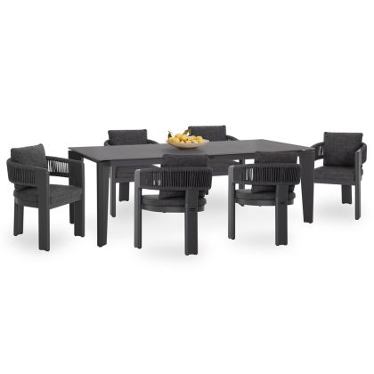 Outdoor dining set 6 seats Cerrig SM10851.01 aluminum - sintered stone - olefin in gray