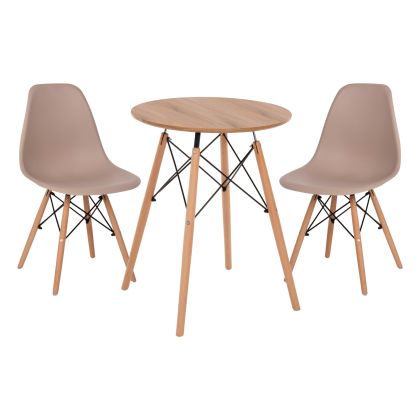 3-PIECE DINING SET TWIST HM21370 ROUND TABLE D60 AND 2 DINING CHAIRS IN CAPPUCCINO COLOR