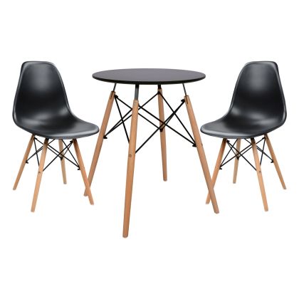 КОМПЛЕКТ ЗА ТРАПЕЗАРИЯ ОТ 3 ЧАСТИ TWIST HM21371 КРЪГЛА МАСА D60 И 2 ТРАПЕЗАРНИ СТОЛА В ЧЕРЕН ЦВЯТ