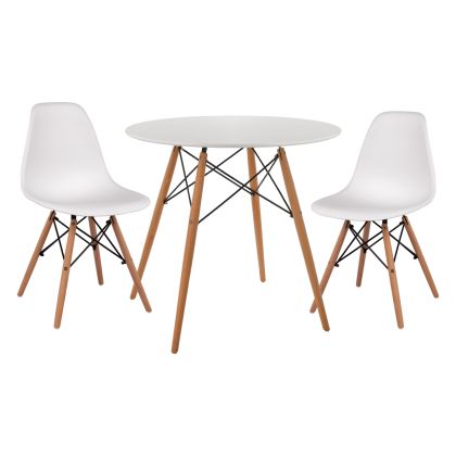 3-PIECE DINING ROOM SET TWIST HM21372 ROUND TABLE D80 AND 2 DINING CHAIRS IN WHITE COLOR