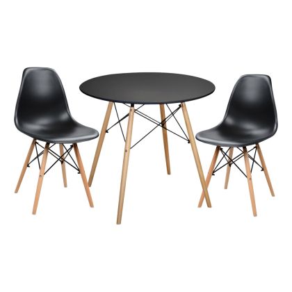 КОМПЛЕКТ ЗА ТРАПЕЗАРИЯ ОТ 3 ЧАСТИ TWIST HM21373 КРЪГЛА МАСА D80 И 2 ТРАПЕЗАРНИ СТОЛА В ЧЕРЕН ЦВЯТ