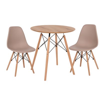 3-PIECE DINING SET TWIST HM21374 ROUND TABLE D80 AND 2 DINING CHAIRS IN CAPPUCCINO COLOR
