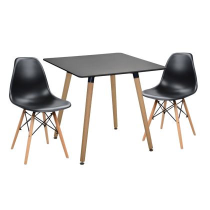 3-PIECE DINING SET TWIST HM21378 SQUARE TABLE AND 2 DINING CHAIRS IN BLACK