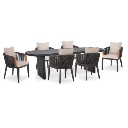 Table and chairs set 6 seats Absolution SM21351 gray aluminum rope - olefin in beige color