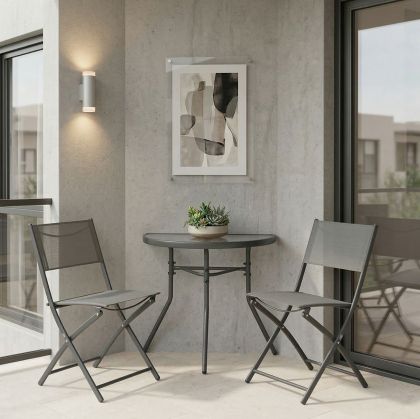 Bion Jeve 3-piece table and chair set, anthracite, metal frame with champagne-textile, 70x40x65 cm
