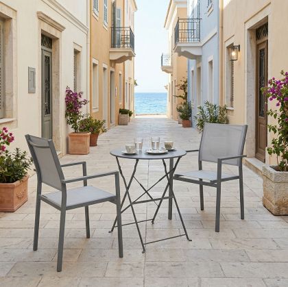 Bistro Confidence 3-piece table and chair set, anthracite, metal frame with gray textile, D60×71 cm