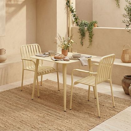 Heven Vista table and chairs set, set of 3 pieces, champagne color, aluminum 80x80x72cm