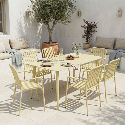 Heven Vista table and chairs set, set of 7 pieces, champagne color, aluminum 120x70x72cm