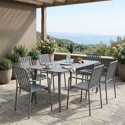 Heven Vista table and chair set, 7 pieces, anthracite, aluminum, 150x80x72 cm