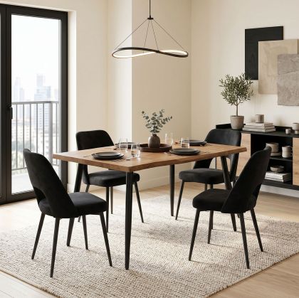 Table and chairs set Murde black and table Neve black 140x80x75cm set of 5 pieces