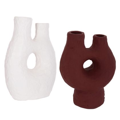 Set of 2 decorative tabletop vases Namentis HM21143.01 terracotta in white/chestnut red