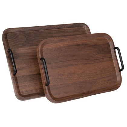 Set of 2 brown rectangular MDF trays with black handles