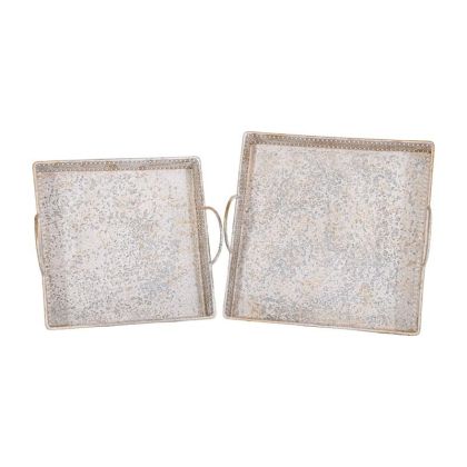Set of 2 metal decorative trays FL0267 antique silver color 34X34X11CM and 29X29X11CM