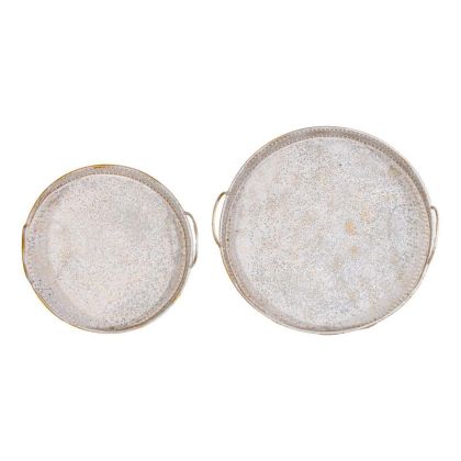 Set of 2 metal decorative trays FL0254 antique silver color 38X38X11CM and 31X31X10.5CM