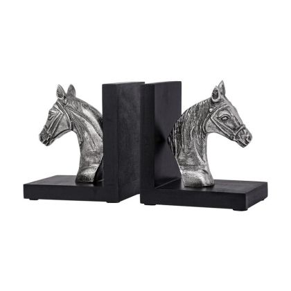 Set of 2 metal bookends horse Fl76893 silver antique color 25x10x15cm