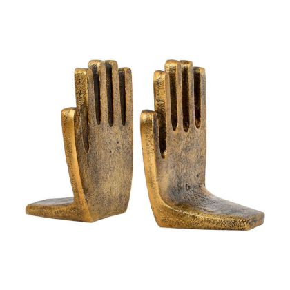 Set of 2 metal bookends hands Fl76638 gold antique color 11x9x15cm