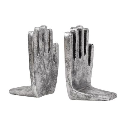 Set of 2 metal bookends hands Fl76638 silver antique color 11x9x15cm