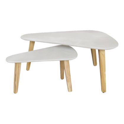 Set of 2 coffee tables Prantis HM10732.02 fiber cement in beige - acacia wood legs