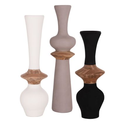 Set of 3 decorative floor vases Nebula HM21139.03 fiber cement - teak