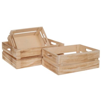 Set of 3 natural wooden crates 38X18X13 33X23X12 27X18X10CM