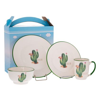 Set of 4 ceramic plates with cactus