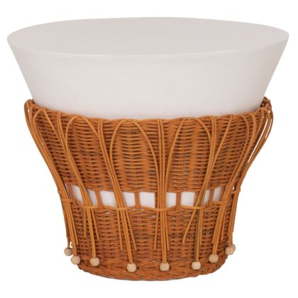 ROUND SIDE TABLE PERRAL HM18164.02S FIBER CEMENT IN WHITE COLOR - NATURAL RATTAN - D42X36HCM.