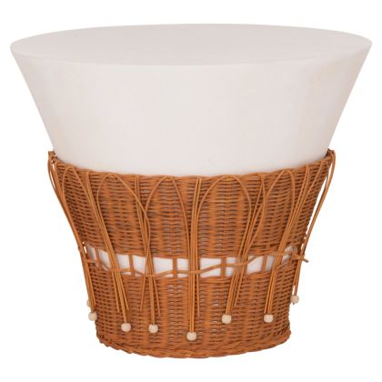 ROUND COFFEE TABLE PERRAL HM18164.02L FIBERCEMENT IN WHITE COLOR - NATURAL RATTAN - D55X45HCM.