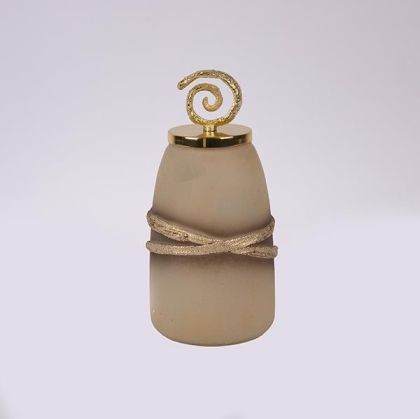Box with glass lid with metal elements beige-gold 9X9X23CM