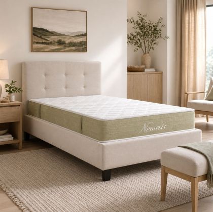 Bed with mattress Mago-Nemesis fabric ecru 100x200cm