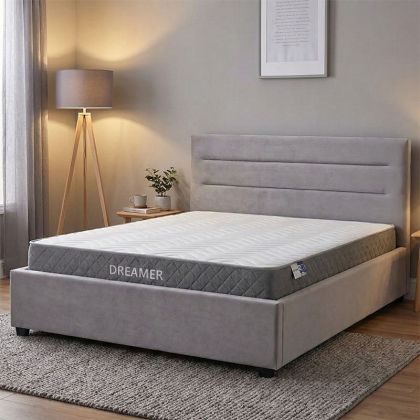 Bed with mattress and storage space Molito-Dreamer velvet gray 150x200cm