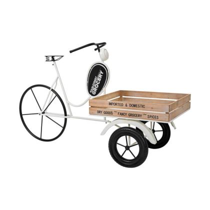 Метална декоративна ретро триколка Grocery бяло-черен цвят 151X56X89СМ