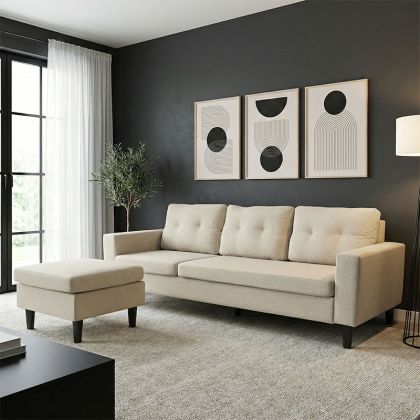 Maneli reversible corner sofa, beige-sand, fabric, 196x138/77x82cm