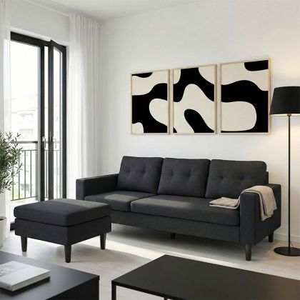 Maneli swivel corner sofa, black fabric, 196x138/77x82 cm