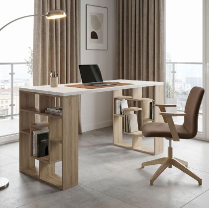 Office desk with shelf Lovet sonoma-white 140x60x75cm