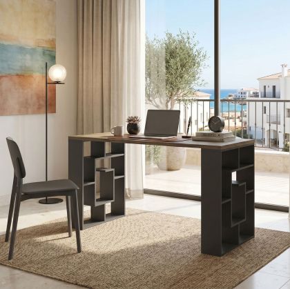 Office desk with shelf Lovet anthracite-sonoma 140x60x75cm