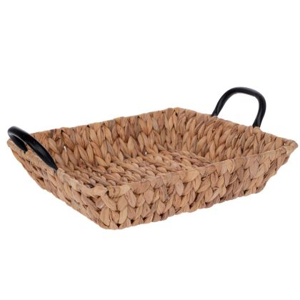 Water hyacinth tray with black metal handles 35X35X8 cm