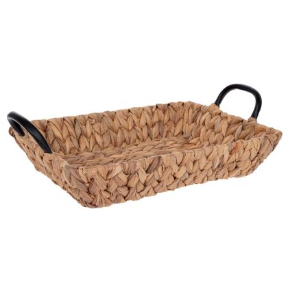 Water hyacinth tray with black metal handles 40X30X8 cm