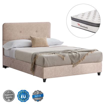 Semi-double bed with mattress Dolores HM10746.03 made of nubuck in beige - for sizes 120X200CM.