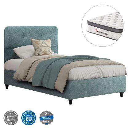 Semi-double bed with mattress Dolores HM10746.04 made of nubuck in light green - for sizes 120X200CM.