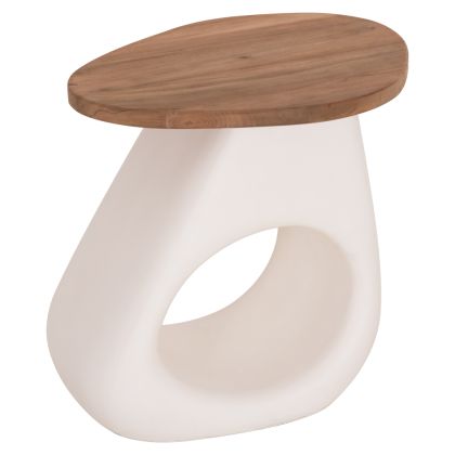 Side table Aida HM4692.02 fiber cement in white -- teak top 47X60X59 cm.