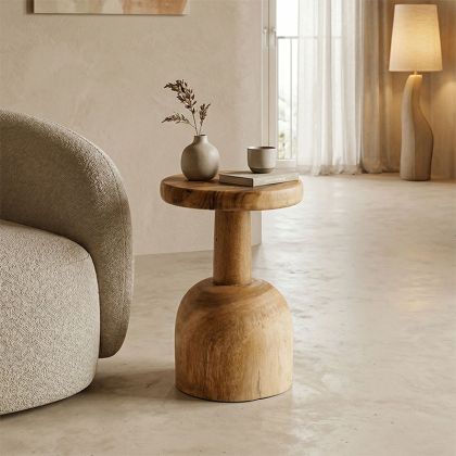 Queno side table made of suar wood in natural color D30x45cm