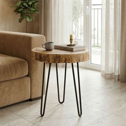 Side table Tripp I solid acacia wood in natural black shade - metal legs D41χ45cm