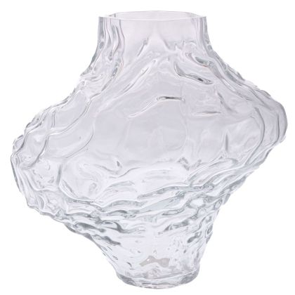 Transparent vase made of embossed glass, white matt, D27X29 cm