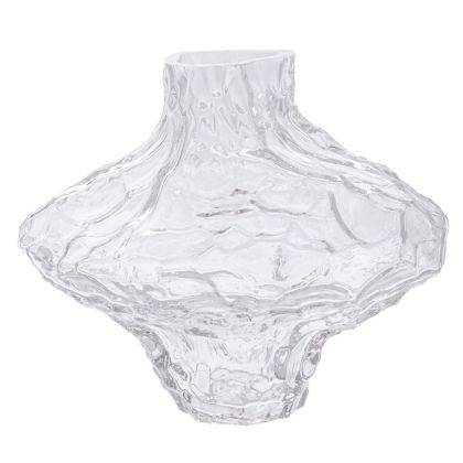 Transparent vase made of embossed glass, white matt, D19X16 cm